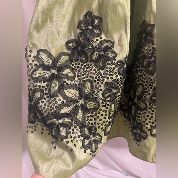 VTG Y2K SemiFormal Whimsigoth Grunge Fairy Black+Sage Midi Skater Dress Size M - Picture 5 of 16